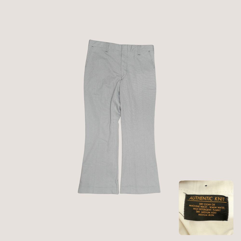 70s Authentic Knit Navy Herringbone Flare Disco Pants High Waist Trousers 34x30